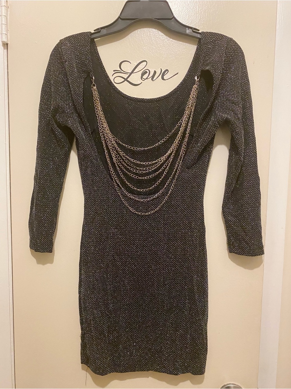 Black Sparkle Scoop-Neck Mini Dress. Medium